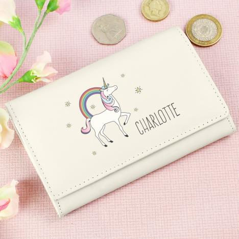 Personalised Unicorn Cream Leather Purse Extra Image 1